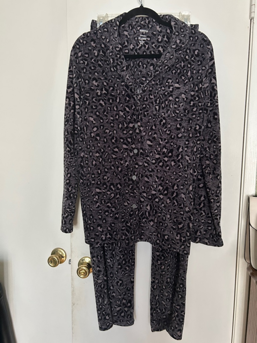 Sonoma Black and Gray Leopard Plush Pajama Set